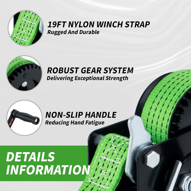AC-DK 600lbs Heavy Duty Boat Trailer Winch with 19FT Strap and 2-Way Ratchet - Image 3