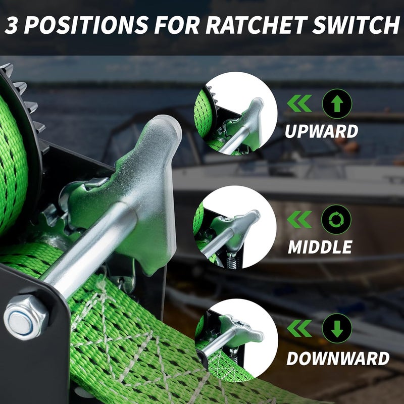 AC-DK 600lbs Heavy Duty Boat Trailer Winch with 19FT Strap and 2-Way Ratchet - Image 5