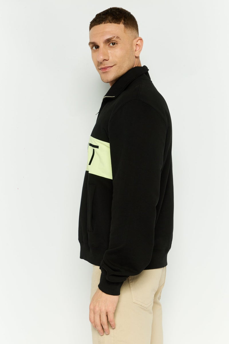 ESPRIT سويت شيرت بأكمام طويلة مع ياقة منتشرة للرجال بشعار العلامة التجارية، أسود - Image 3