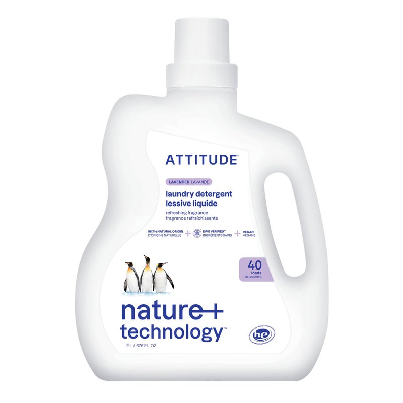 ATTITUDE Liquid Laundry Detergent EWG Verified HE Compatible PlantBased Vegan Natural Laundry Soap Lavender Scent 40 Loads 676 Fl Oz