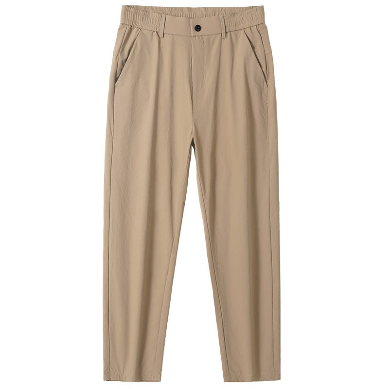 Mens Cropped Pants 2025 Summer Thin Trendy Casual Pants Straight Slim-Fit Stretch Ice Silk Pants Mens 9806 Khaki - Image 5