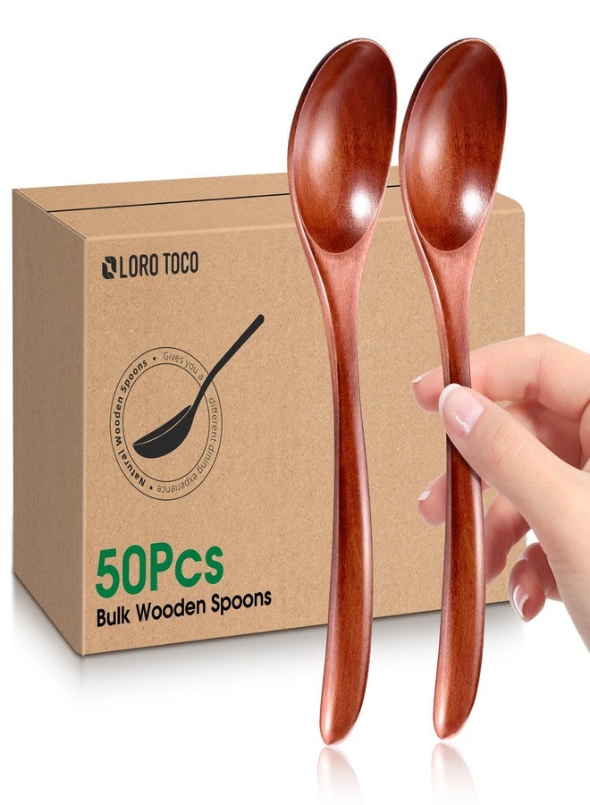 LOROTOCO 50PCS Small Wooden Spoons 6.7" Soup Spoons Bulk for Eating with Stirring & Scoop Coffee Honey Tea Jam Salts Kitchen Utensils Set - Image 1