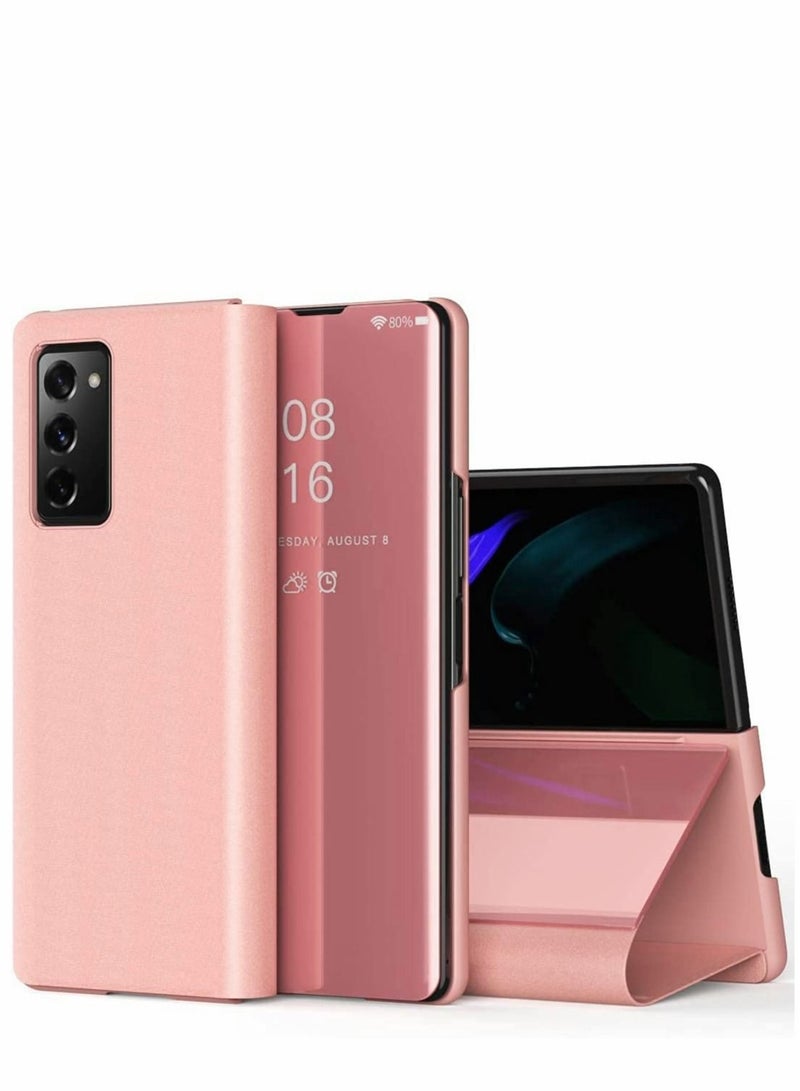 Captaintech Case for Samsung Galaxy Z Fold 2 Case, Slim Armor Case, Luxury Mirror Design Clear View Smart Window Screen Display Cover (Rose Gold) - Image 1