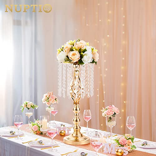 NUPTIO 10 Pcs 19.3 inches Tall Crystal Flower Stand Wedding Road Lead Tall Flower Holders Centerpiece Crystal Flower Chandelier Metal Flower Vase for Reception Tables Wedding Supplies - Image 3