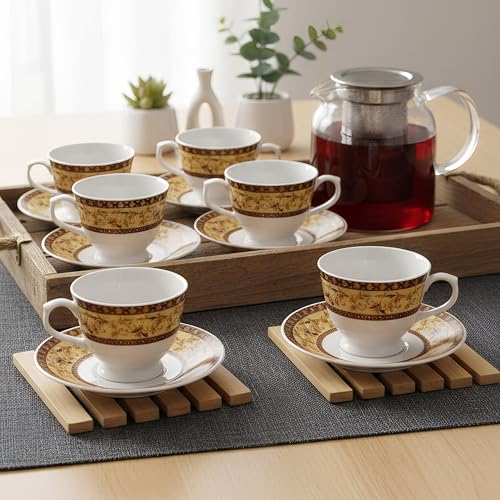UPC U.P.C. Toughened Glass Cup with Saucer Set of 12 Pcs (Cup white-34) - Image 1