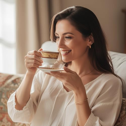 UPC U.P.C. Toughened Glass Cup with Saucer Set of 12 Pcs (Cup white-34) - Image 4