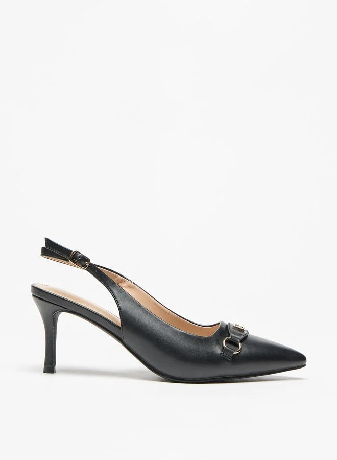 Logo Accent Pointed Toe Slingback Shoes with Stiletto Heel
