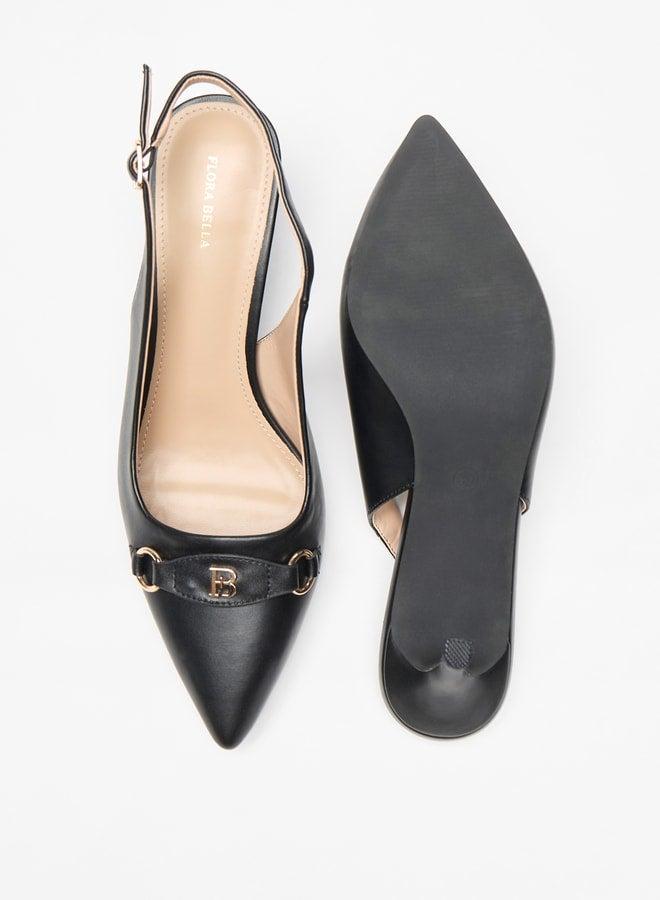 Flora Bella By Shoexpress Logo Accent Pointed Toe Slingback Shoes with Stiletto Heel - Image 4