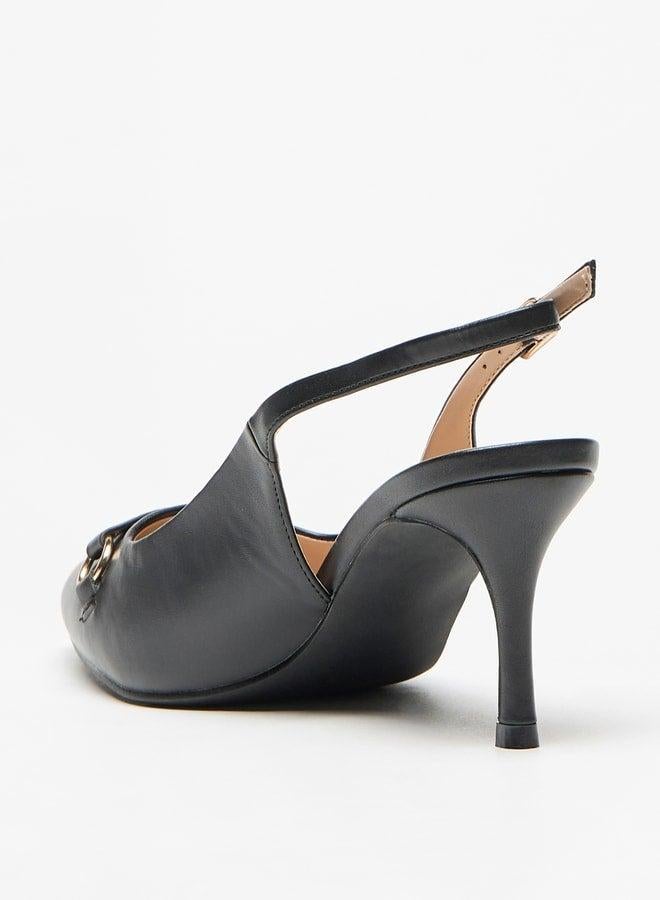 Flora Bella By Shoexpress Logo Accent Pointed Toe Slingback Shoes with Stiletto Heel - Image 2