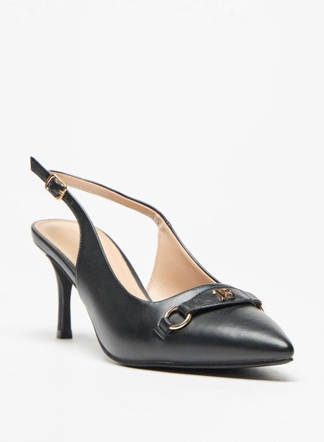 Flora Bella By Shoexpress Logo Accent Pointed Toe Slingback Shoes with Stiletto Heel - Image 1