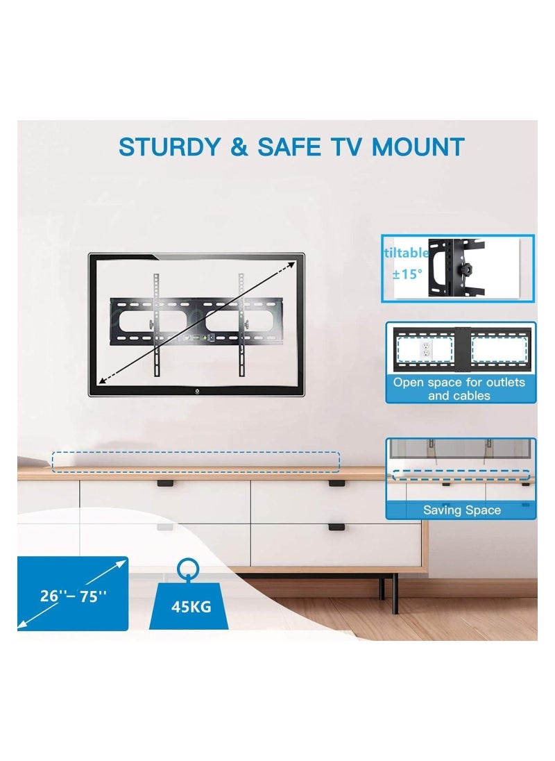 26" - 75" Fixed TV Wall Mount Bracket, Universal Tilt TV Heavy Duty Wall Mount Adjustable TV Stand for LED LCD OLED Plasma TV with Super Strong 50kg Weight Capacity VESA up to 700 x 400MM. - Image 2