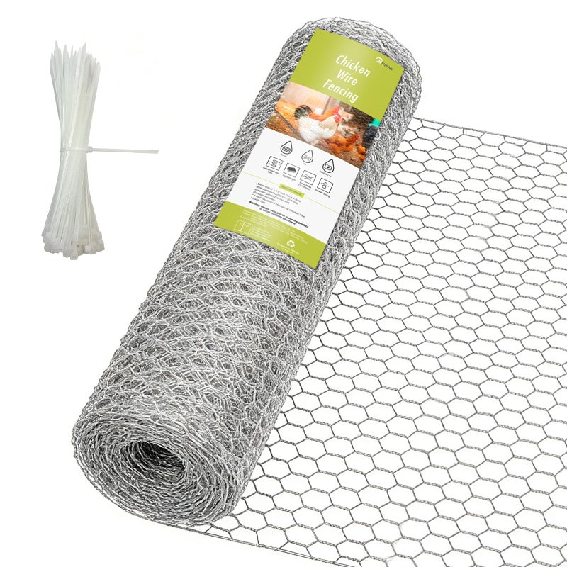 24 Rifny Chicken Wire Fencing, 24 Rifny 16.5 Inch x 60 Feet Chicken Wire Mesh Roll for Garden Plants, 1 Inch Mesh Hexagonal Galvanized Metal Poultry Wire Netting for Chicken Coop Rabbit Dogs Barrier - Image 1
