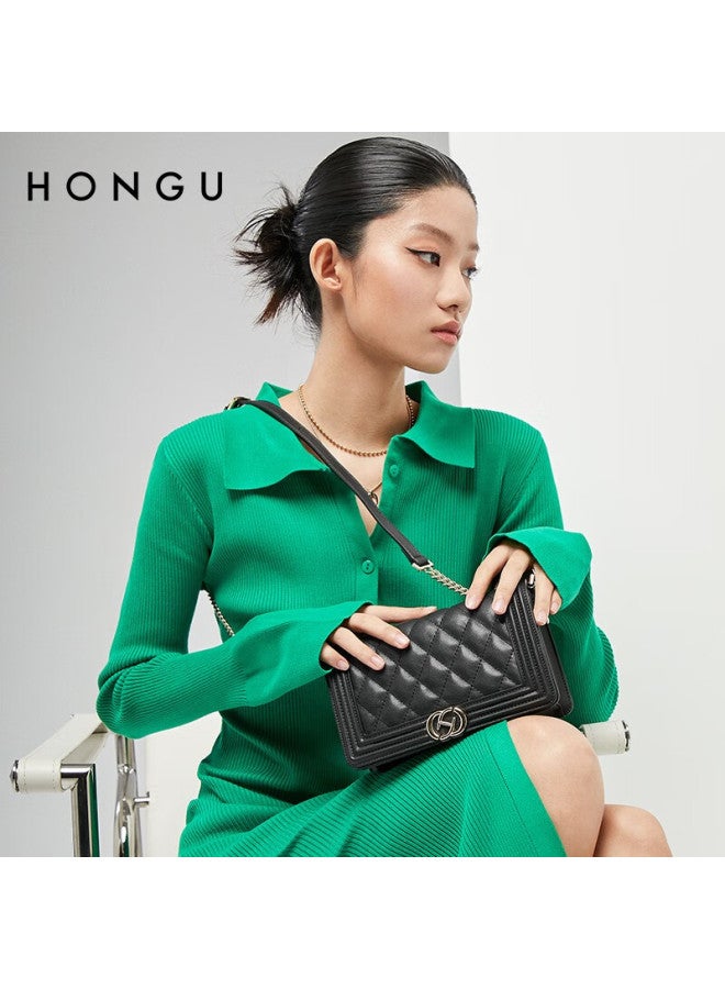 Hongu Red Qu Bag, Women's Handbag, Diamond Pattern Shoulder Bag, Commuter Top-grain Leather Crossbody Bag, Small Square Bag, Practical Gift For Mother's Day - Image 2