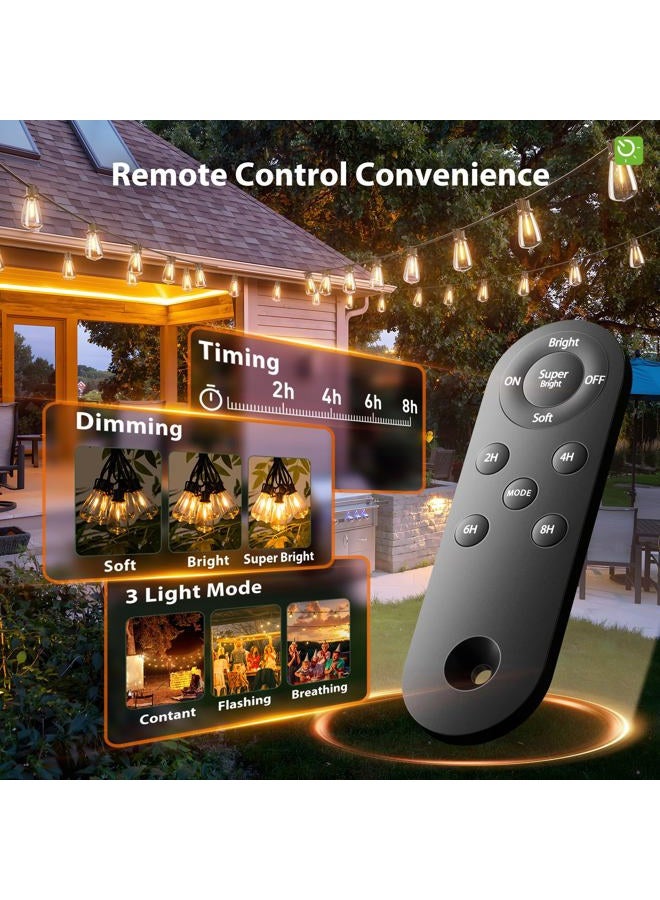 KYY 54(48+6) FT Solar String Lights Outdoor with USB Port Remote, Waterproof and Shatterproof Patio Lights with Solar Powered Panel, LED Vintage Edison Bulbs, Heavy-Duty and UL Listed Market Lights - Image 2