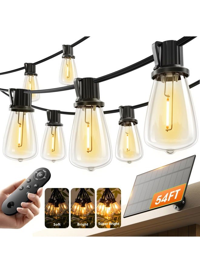 KYY 54(48+6) FT Solar String Lights Outdoor with USB Port Remote, Waterproof and Shatterproof Patio Lights with Solar Powered Panel, LED Vintage Edison Bulbs, Heavy-Duty and UL Listed Market Lights - Image 1