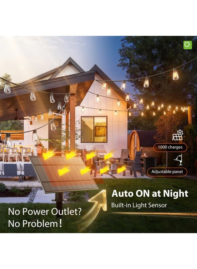KYY 54(48+6) FT Solar String Lights Outdoor with USB Port Remote, Waterproof and Shatterproof Patio Lights with Solar Powered Panel, LED Vintage Edison Bulbs, Heavy-Duty and UL Listed Market Lights - Image 5