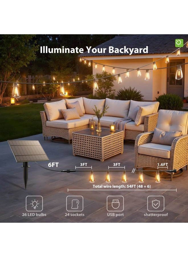 KYY 54(48+6) FT Solar String Lights Outdoor with USB Port Remote, Waterproof and Shatterproof Patio Lights with Solar Powered Panel, LED Vintage Edison Bulbs, Heavy-Duty and UL Listed Market Lights - Image 3