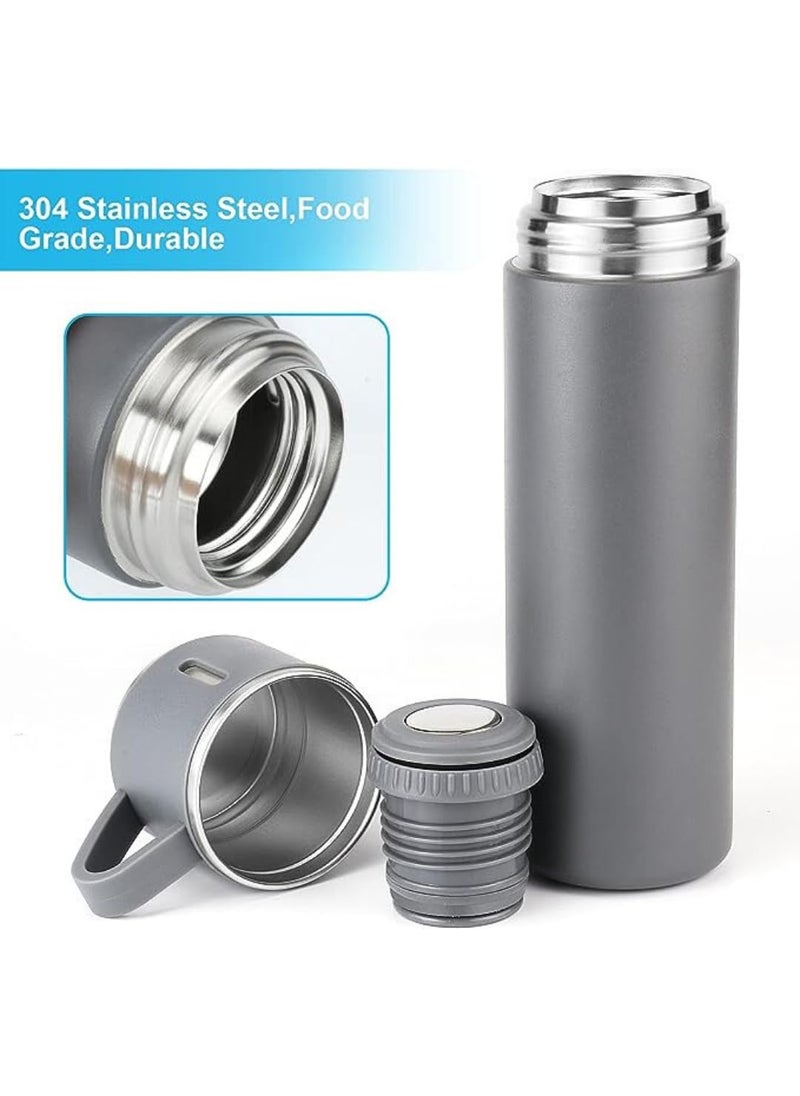 Goodscious - Gray Vacuum Flask Set - Insulated Water Bottle w/ 3 Cups Gift Set - Thermos Water Bottle for Hot and Cold Drinks - Reusable Stainless Steel Water Bottles for Indoor and Outdoor Activities (17 Fl Oz) - Image 1