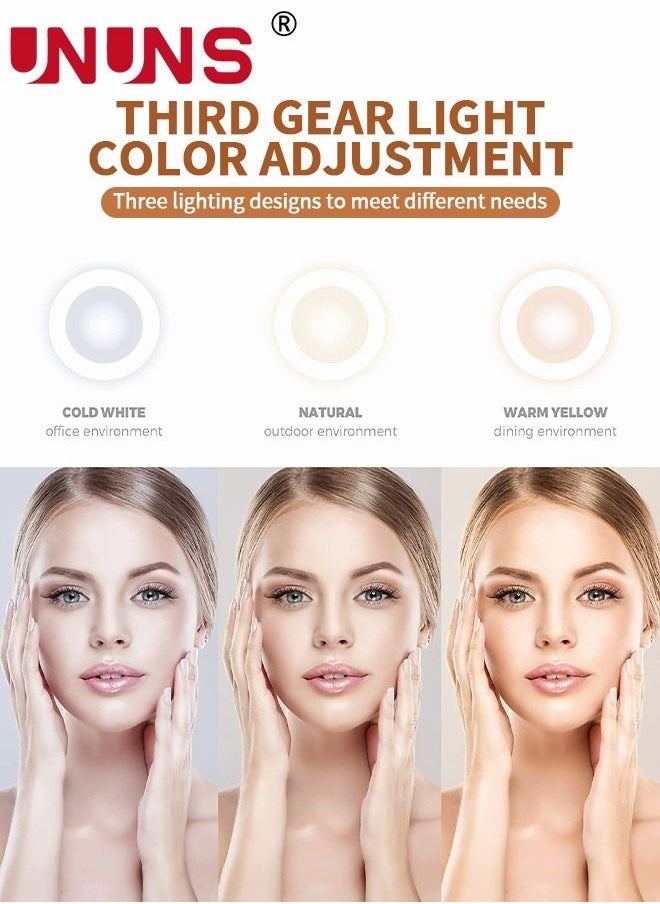 UNUNS Desk Mirror With Lights,Rechargeable 5X Magnifying Mirror,Small Body Lightweight Travel Mirror,3 Color Modes,90°Free Rotation,LED Lighting Desktop Mirror,Portable Mirror  - Image 2