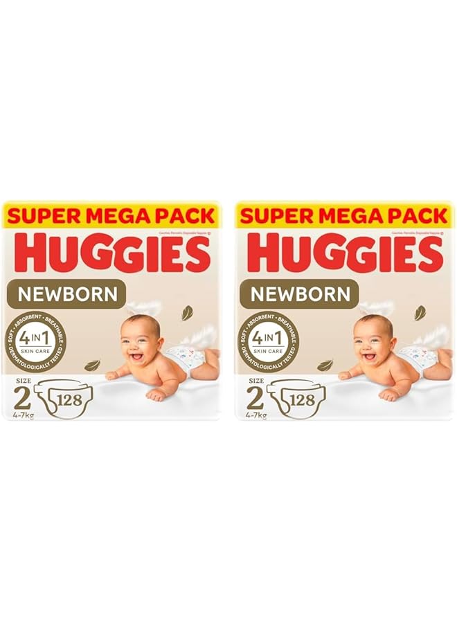 HUGGIES Extra Care Newborn Size 2 4 7 Kg Twin Jumbo Pack 128 Diapers (Pack Of 2) - Image 1