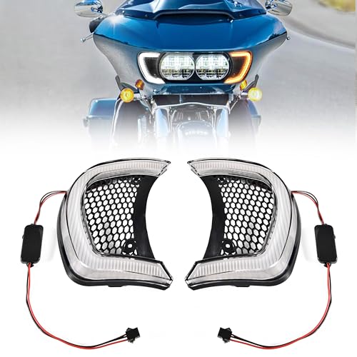 VEISUTOR Motorcycle Headlight Vent Accent LED Turn Signal Indicator Side Lights Lamp for Harley Road Glide FLTRX Special FLTRXS CVO Ultra FLTRU 2015-2024 Accessories (Clear Lens) - Image 1