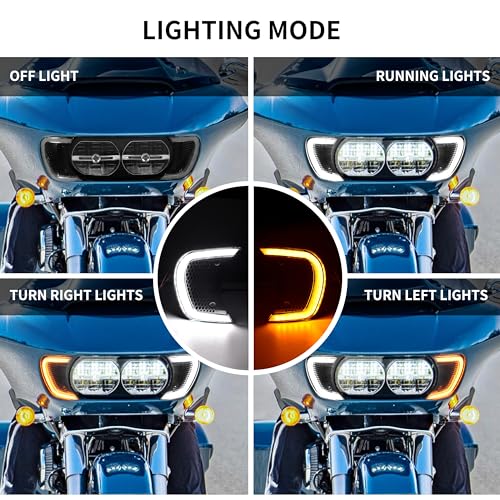 VEISUTOR Motorcycle Headlight Vent Accent LED Turn Signal Indicator Side Lights Lamp for Harley Road Glide FLTRX Special FLTRXS CVO Ultra FLTRU 2015-2024 Accessories (Clear Lens) - Image 2