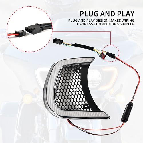 VEISUTOR Motorcycle Headlight Vent Accent LED Turn Signal Indicator Side Lights Lamp for Harley Road Glide FLTRX Special FLTRXS CVO Ultra FLTRU 2015-2024 Accessories (Clear Lens) - Image 4