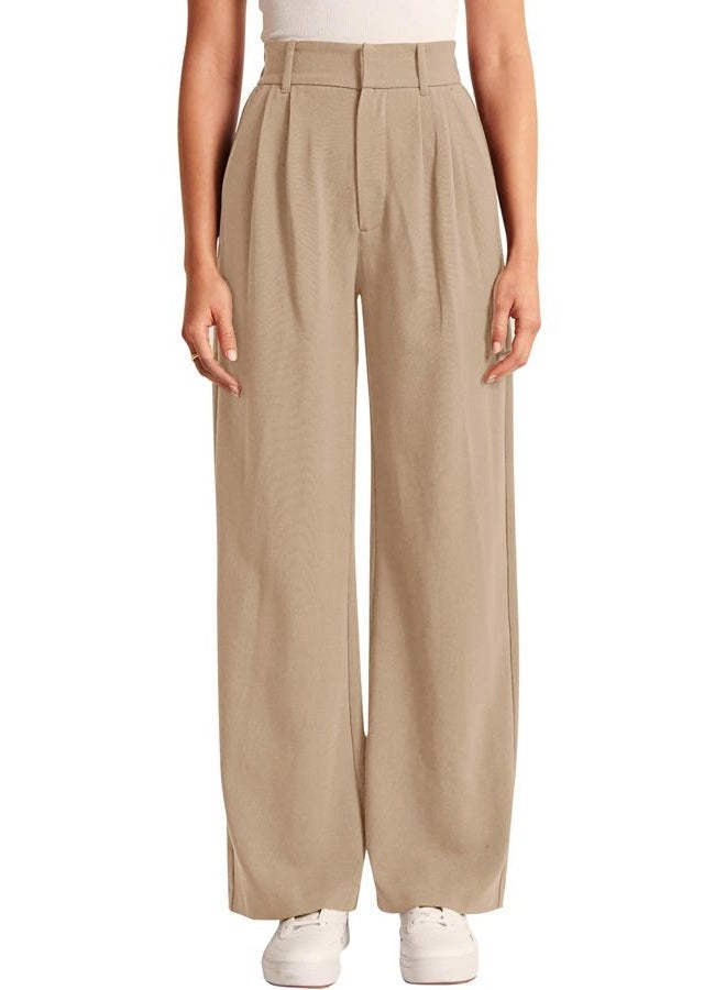 NIMIN High Waisted Business Casual Pants for Women Fashion Straight Wide Leg Office Work Pants Trousers with Pockets Litght Coffee Medium - Image 2