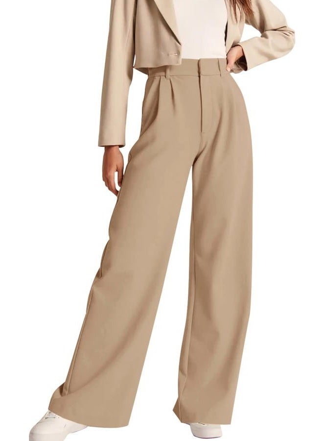 NIMIN High Waisted Business Casual Pants for Women Fashion Straight Wide Leg Office Work Pants Trousers with Pockets Litght Coffee Medium - Image 1