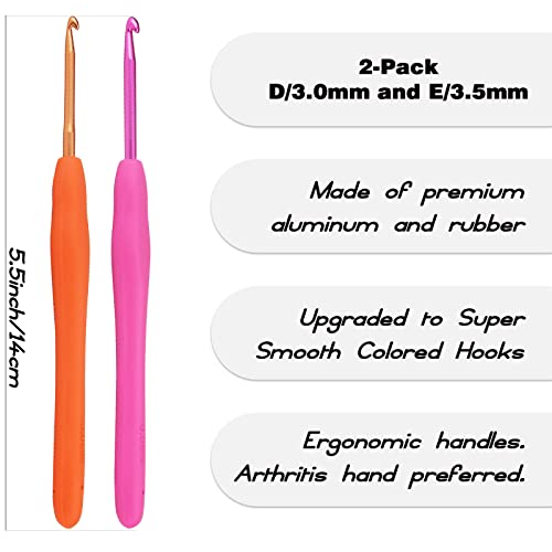 YOJOB 2Pack Size D / 3mm, E / 3.5mm Crochet Hooks, Super Smooth & Ergonomic for Beginner and Advanced (3.0mm, 3.5mm) - Image 2