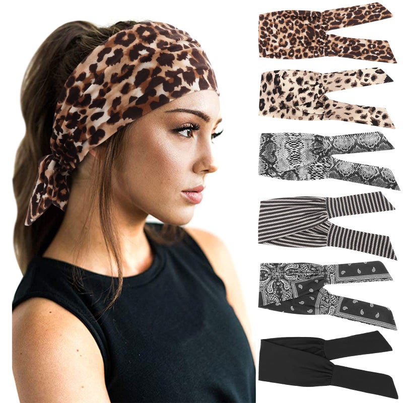 DRESHOW 6 PCS Adjustable Headbands for Women Knotted Headbands Elastic Non-Slip Fashion Hair Bands for Workout Sports Running Yoga - Image 1