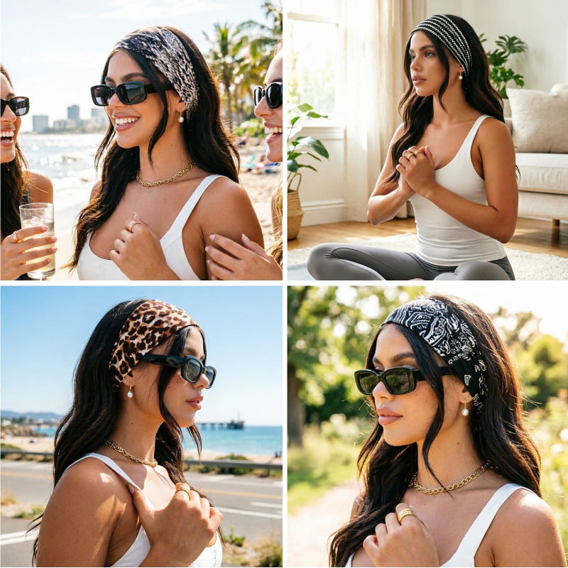 DRESHOW 6 PCS Adjustable Headbands for Women Knotted Headbands Elastic Non-Slip Fashion Hair Bands for Workout Sports Running Yoga - Image 2