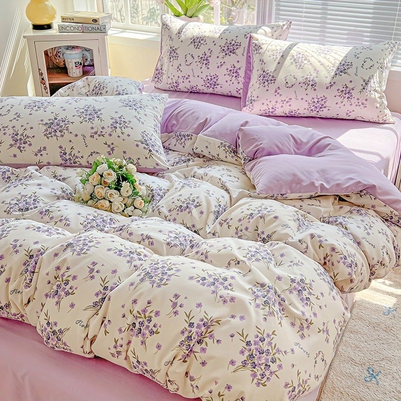 3pcs Soft Comfortable Ins Minimalist Style Small Floral Duvet Cover And Pillowcase Set, Suitable for Bedroom, Dormitory, Guest Room, Washable Printed Craft. All-Season, Machine Washable (1pc Duvet Cover And 2pcs Pillowcases) - Image 4