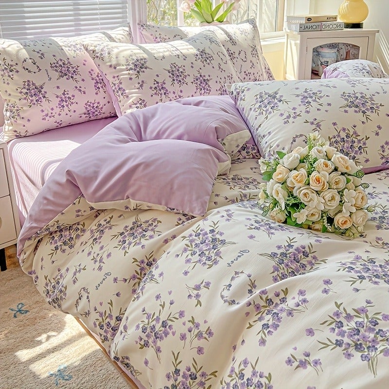 3pcs Soft Comfortable Ins Minimalist Style Small Floral Duvet Cover And Pillowcase Set, Suitable for Bedroom, Dormitory, Guest Room, Washable Printed Craft. All-Season, Machine Washable (1pc Duvet Cover And 2pcs Pillowcases) - Image 5