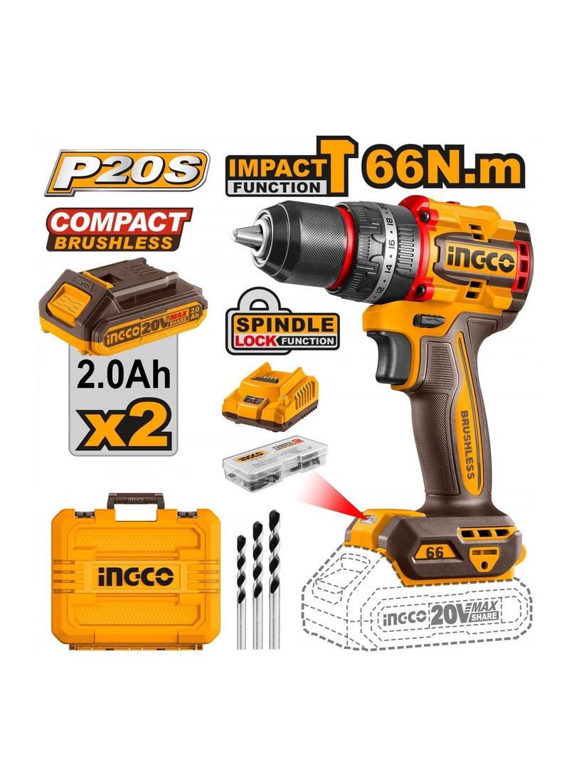 INGCO INGCO 20V Cordless Brushless Impact Drill – CIDLI20668 (66Nm Torque)  - Image 4