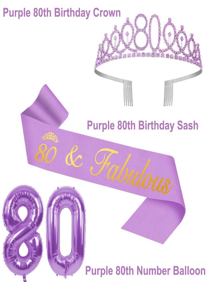YeohJoy 80th Birthday Decorations for Women Purple with 80th Birthday Sash and Crown, Cake Topper and Candles, Number Balloons, 80 Year Old Gifts for Women - Image 3