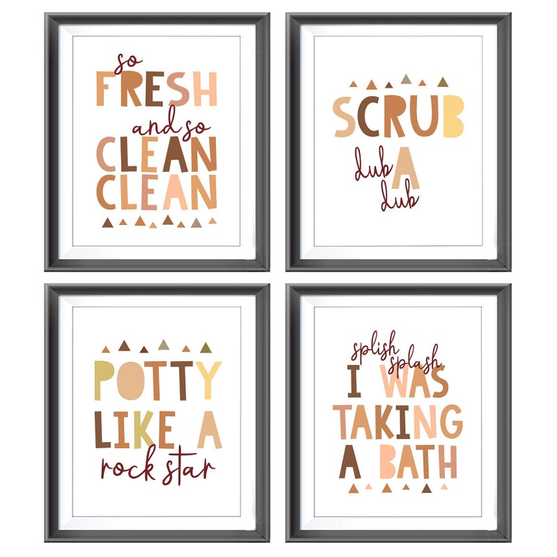 AEHIE So Fresh and Clean Colorful Bathroom Art Poster Prints for Home Kid Washroom Restroom Nursery Toilet Laundry Decor  Funny Bathroom Rules Word Decorations Prints Wall Art Unframed 4pcs 8x10in(Orange) - Image 1