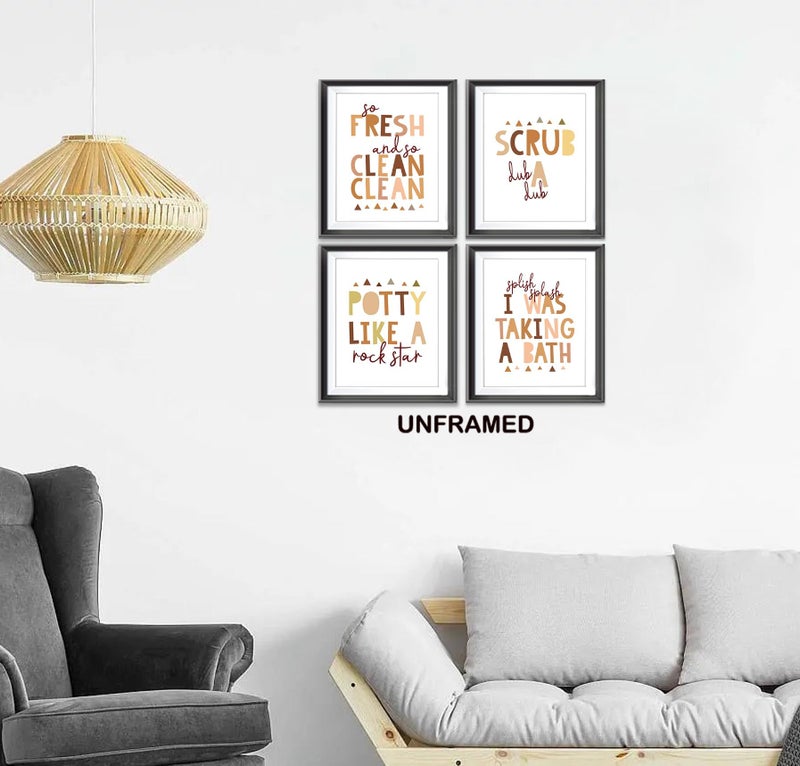 AEHIE So Fresh and Clean Colorful Bathroom Art Poster Prints for Home Kid Washroom Restroom Nursery Toilet Laundry Decor  Funny Bathroom Rules Word Decorations Prints Wall Art Unframed 4pcs 8x10in(Orange) - Image 2