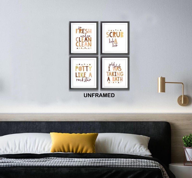 AEHIE So Fresh and Clean Colorful Bathroom Art Poster Prints for Home Kid Washroom Restroom Nursery Toilet Laundry Decor  Funny Bathroom Rules Word Decorations Prints Wall Art Unframed 4pcs 8x10in(Orange) - Image 4