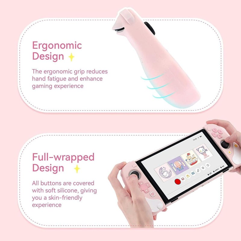 GeekShare غطاء GeekShare اللطيف المتوافق مع وحدة تحكم Nintendo Switch OLED وJoy Con - غطاء نحيف ممتص للصدمات ومقاوم للخدش بتصميم مريح لنموذج Switch OLED - أجنحة نجوم (وردي) - Image 5