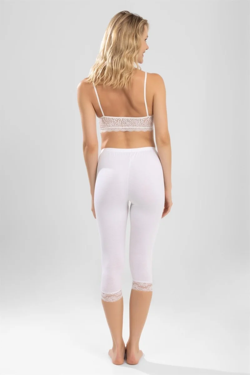 Baykar Women's Below Knee Laced Tights 8904 White