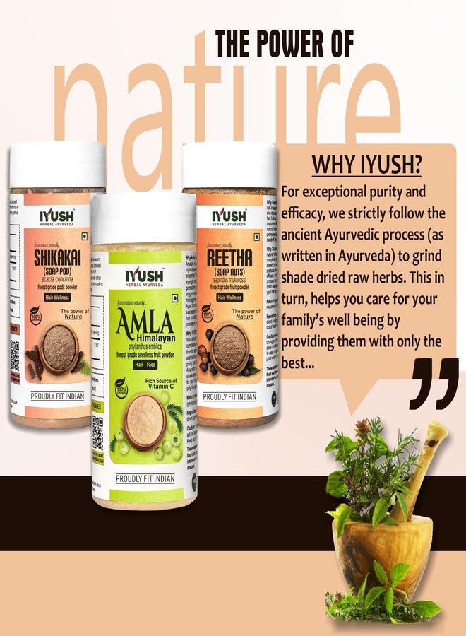 IYUSH Herbal Ayurveda Amla Powder with Reetha Powder and Shikakai Powder for Hair Growth - 750gm | Reetha Amla Shikakai Combo | Herbal Hair Wash Powder | Hair Volume Powder | Hair Powder | 250gm each - Image 5