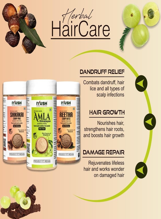 IYUSH Herbal Ayurveda Amla Powder with Reetha Powder and Shikakai Powder for Hair Growth - 750gm | Reetha Amla Shikakai Combo | Herbal Hair Wash Powder | Hair Volume Powder | Hair Powder | 250gm each - Image 2