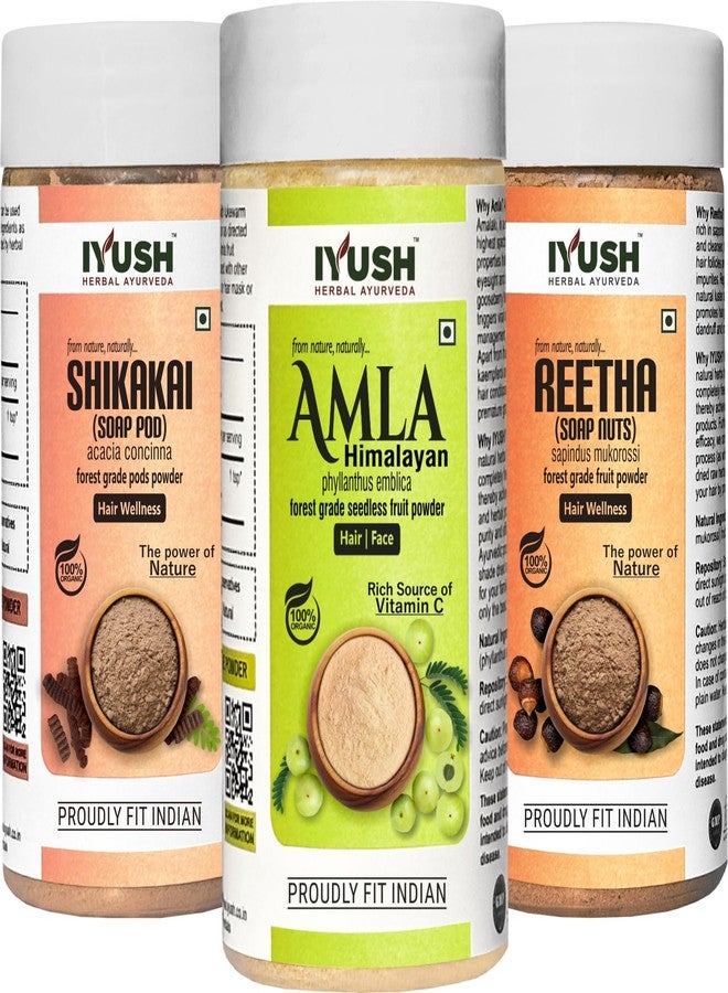 IYUSH Herbal Ayurveda Amla Powder with Reetha Powder and Shikakai Powder for Hair Growth - 750gm | Reetha Amla Shikakai Combo | Herbal Hair Wash Powder | Hair Volume Powder | Hair Powder | 250gm each - Image 1
