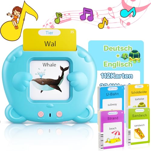 AHJ German English Talking Flash Cards for Toddler Learning Montessori Toys with 224 Sight Words Speech Therapy Toys Childrens Sensory Preschool Learning Educational Birthday - Image 1