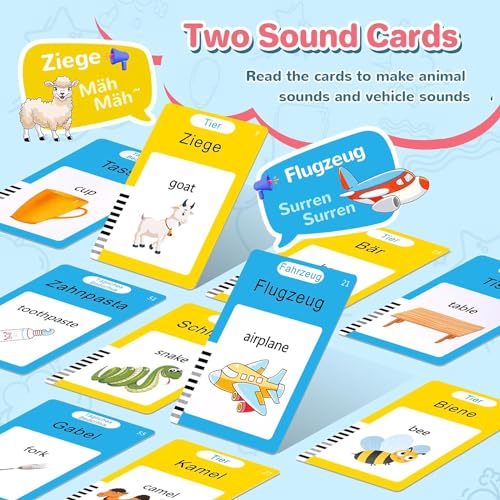 AHJ German English Talking Flash Cards for Toddler Learning Montessori Toys with 224 Sight Words Speech Therapy Toys Childrens Sensory Preschool Learning Educational Birthday - Image 5