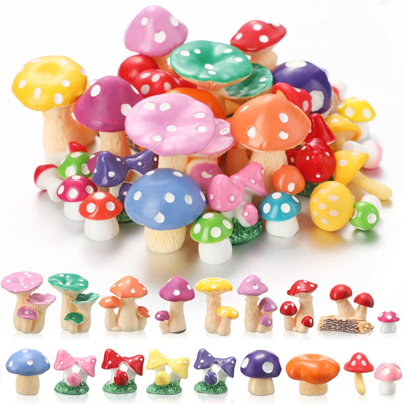 Yulejo 120 Pcs Cute Tiny Mushrooms Bulk Mini Miniature Figurines Fairy Mushroom Decor Garden Mushroom Statue Mini Mushrooms Ornament for Plant Micro Landscape Bonsai Craft(Fresh Color) - Image 1