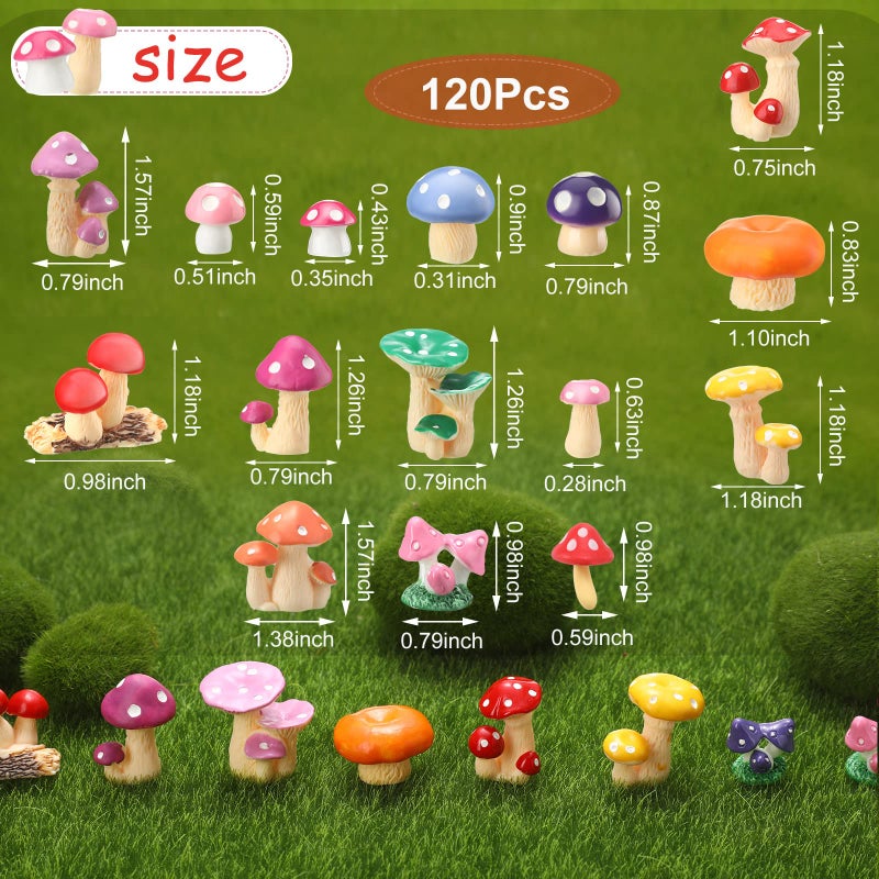 Yulejo 120 Pcs Cute Tiny Mushrooms Bulk Mini Miniature Figurines Fairy Mushroom Decor Garden Mushroom Statue Mini Mushrooms Ornament for Plant Micro Landscape Bonsai Craft(Fresh Color) - Image 2