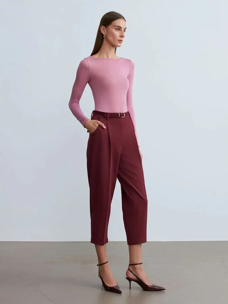 ديلفين Dilvin Belted Capri Cigarette Trousers