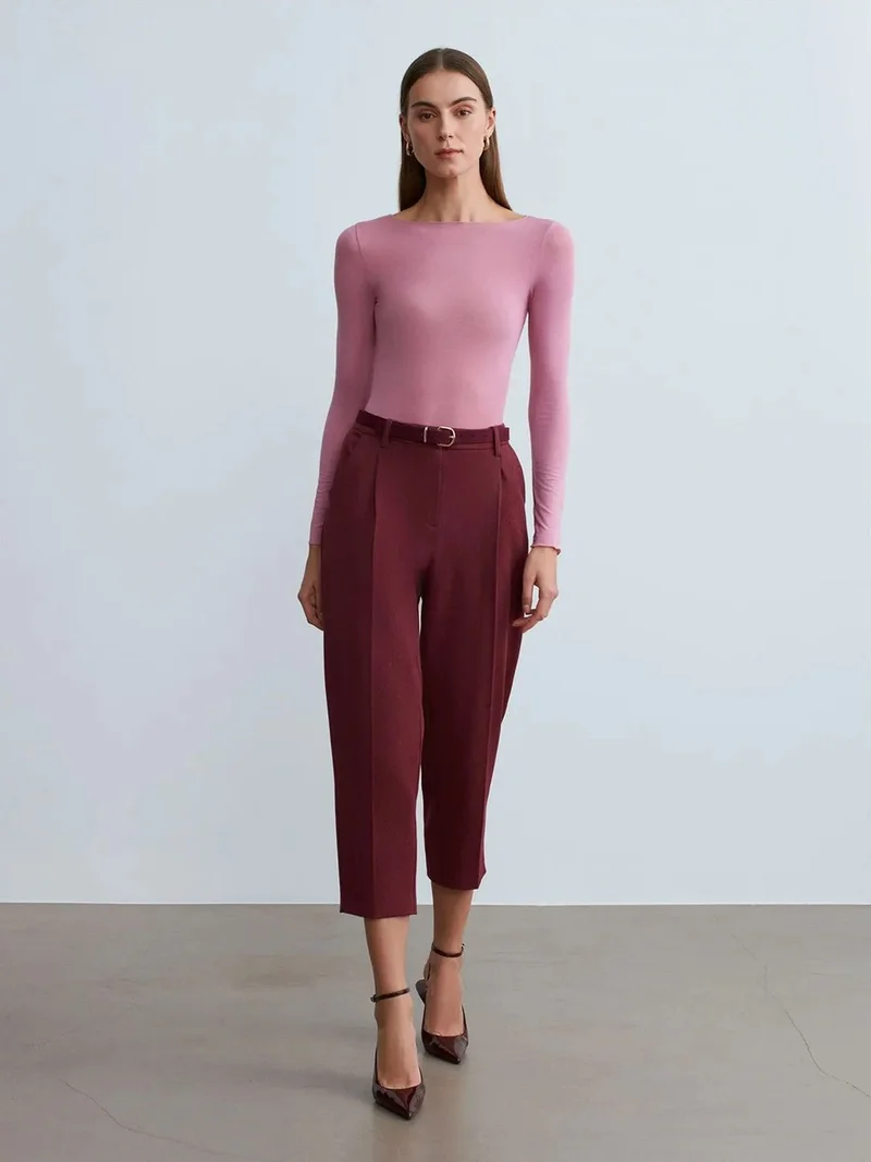 ديلفين Dilvin Belted Capri Cigarette Trousers